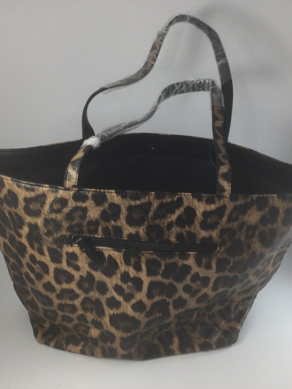 Chico's Tote Shoulder Bag Brown Black Sparkling Leopard Pattern Snap Closer